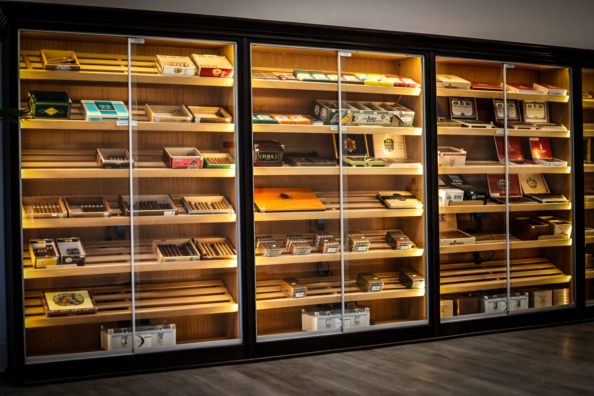 Cigar humidor cabinets at Coastal Cigar Lounge