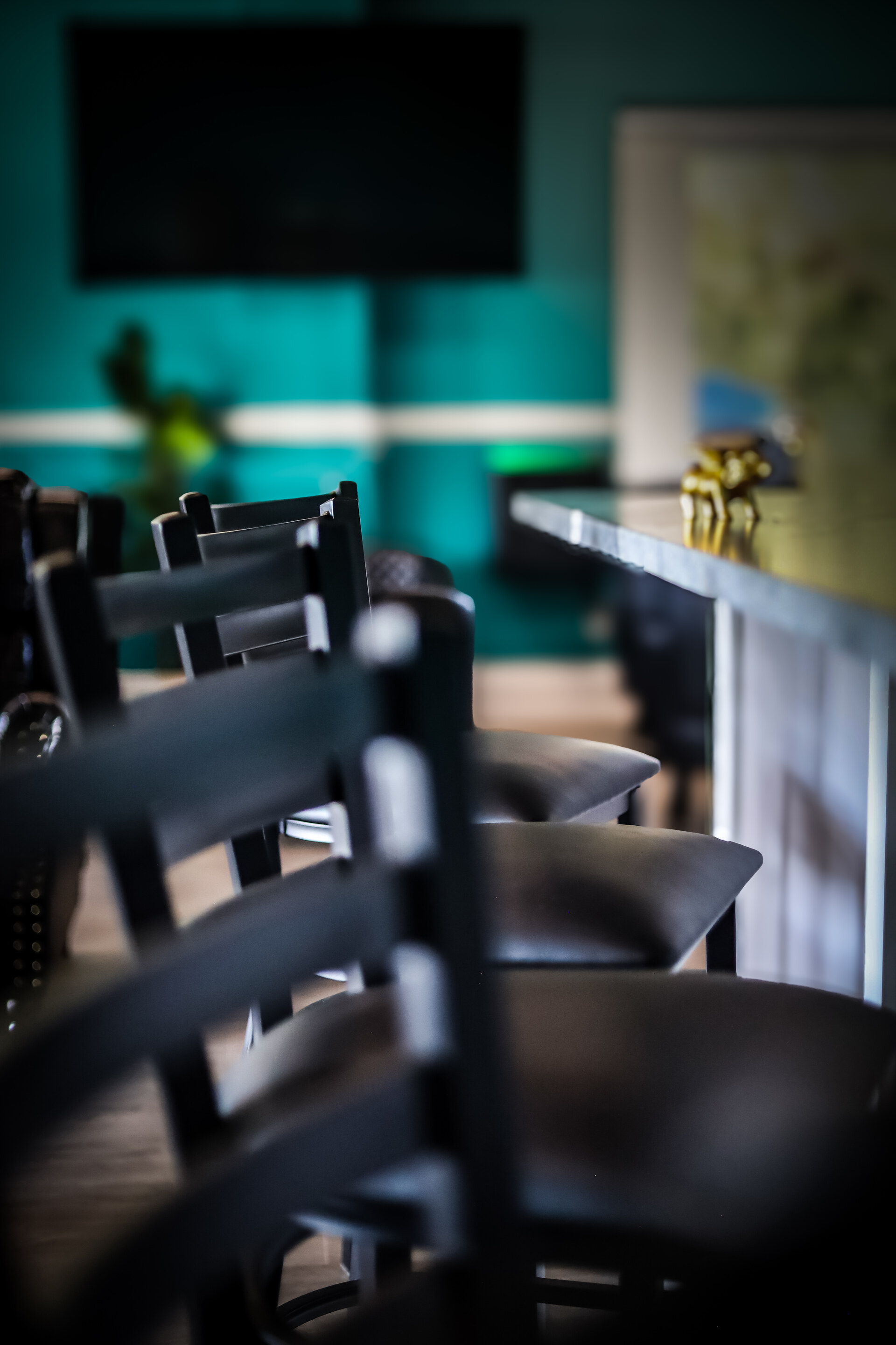 Counter seating beside the lounge television